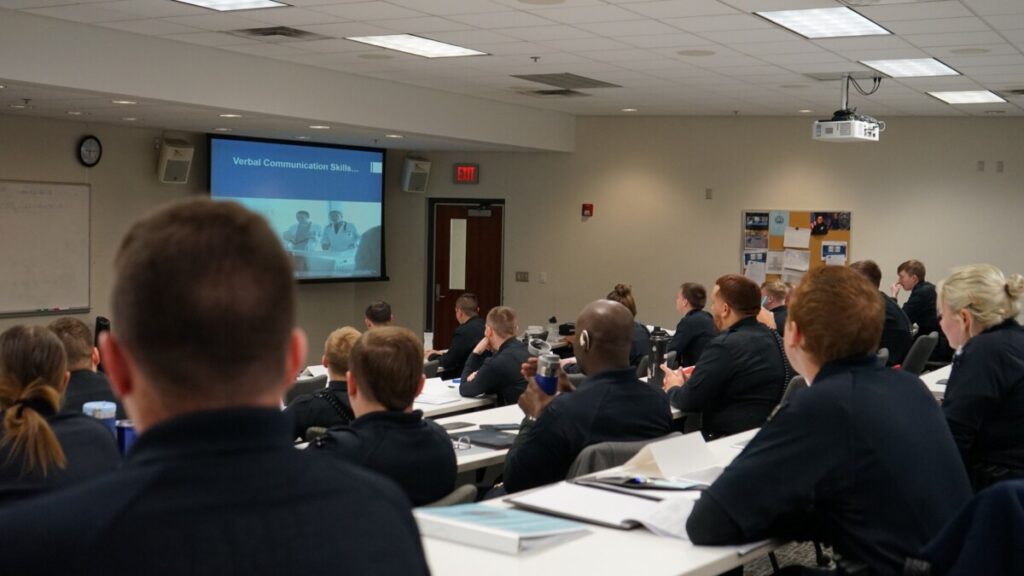 Classroom full of KCPD academy recruits during training